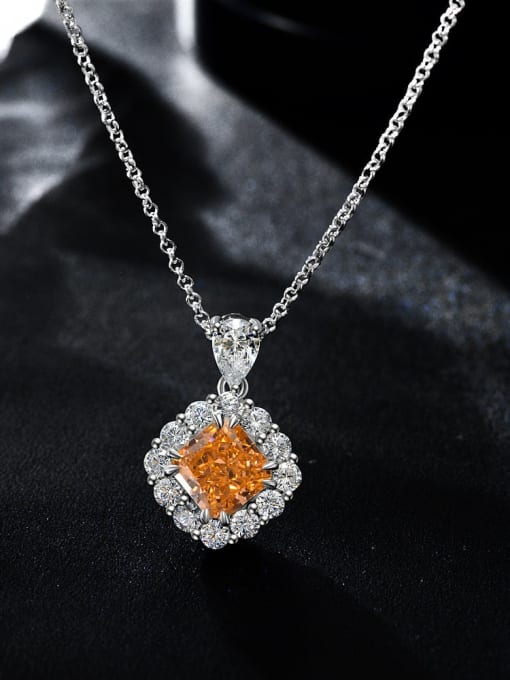Rose orange [P 2056] 925 Sterling Silver High Carbon Diamond Orange Geometric Luxury Necklace